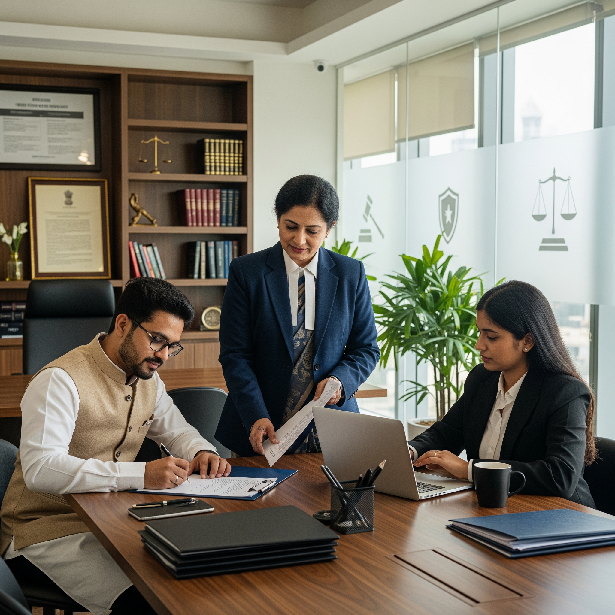 Professional Indian lawyer in modern office